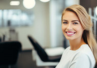 smiling young woman in dental treatment chair