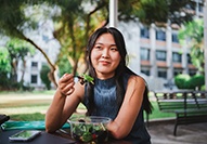 Patient eating healthy meal 
