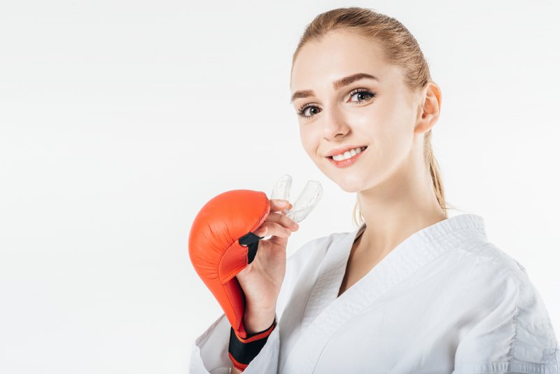 Woman wearing a mouthguard